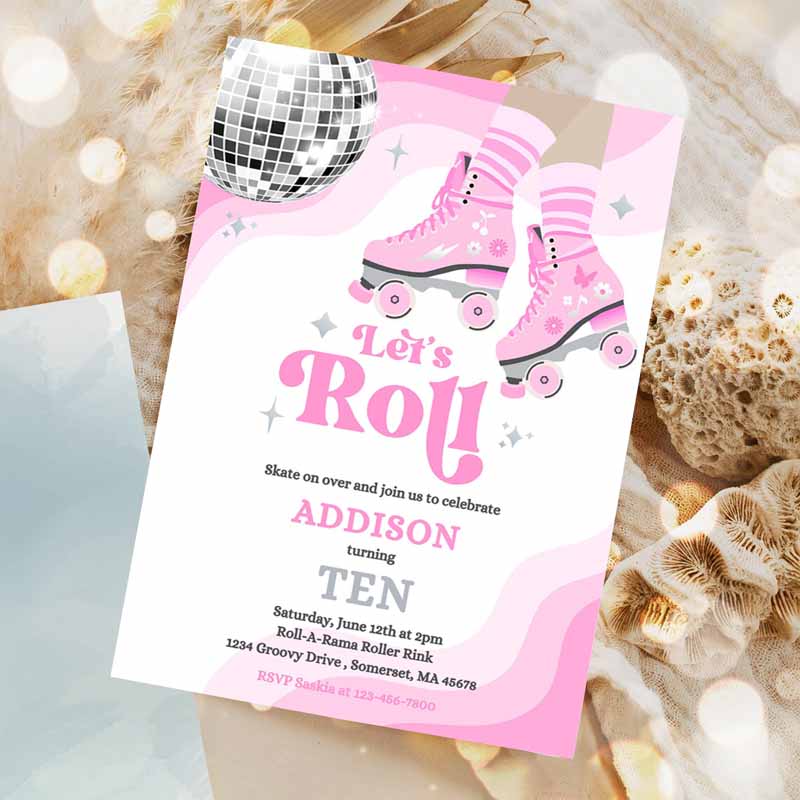 Roller Skating Kids Birthday, Groovy Retro Roller Skating Kids Birthday Party, Roller Rink Kids Birthday, () Invitation