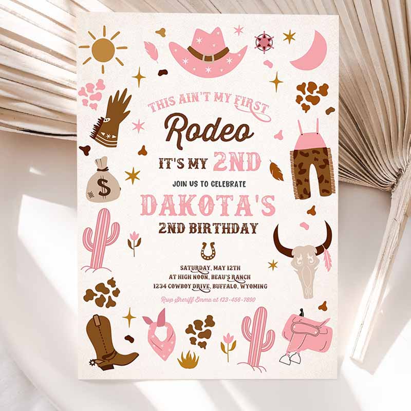 Second Rodeo Cowgirl Kids Birthday Party, Pink Wild West Cowgirl Rodeo Southwestern Ranch Kids Birthday