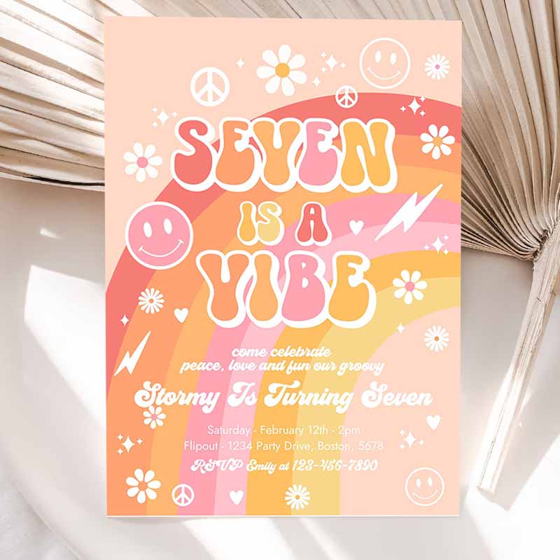 Seven Is A Vibe Groovy Kids Birthday, Peace Love Party, Rainbow Party, Hippie Groovy Kids Birthday