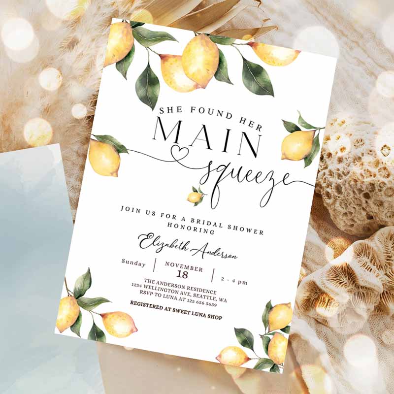 She Found Her Main Squeeze Invite Rustic Lemon Bridal Shower Invitation, Bridal Shower Invite Printable