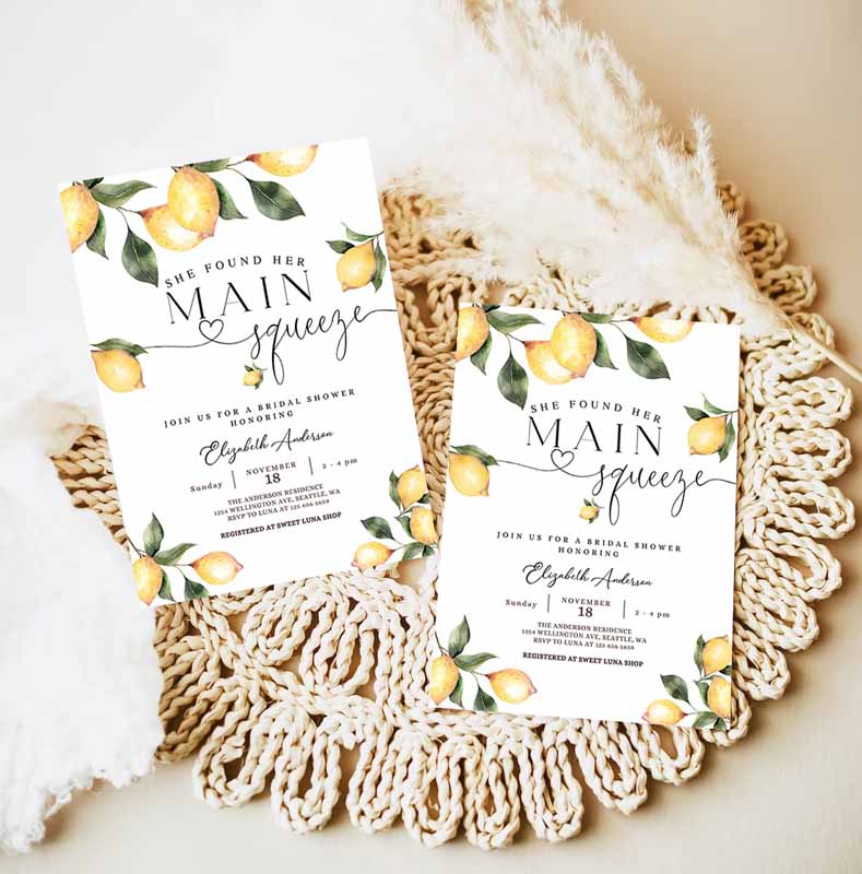 She Found Her Main Squeeze Invite Rustic Lemon Bridal Shower Invitation, Bridal Shower Invite Printable