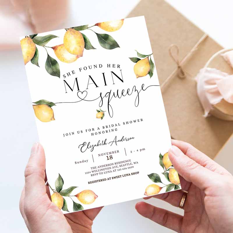 She Found Her Main Squeeze Invite Rustic Lemon Bridal Shower Invitation, Bridal Shower