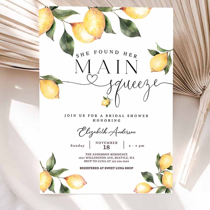 She Found Her Main Squeeze Invite Rustic Lemon Bridal Shower Invitation, Bridal Shower Invite Printable