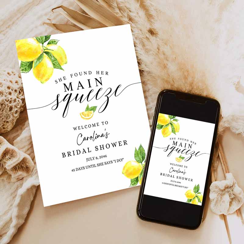 She Found Her Main Squeeze Lemon Bridal Shower Welcome Sign, Lemonade Greenery Lemon Bridal Decoration Sign