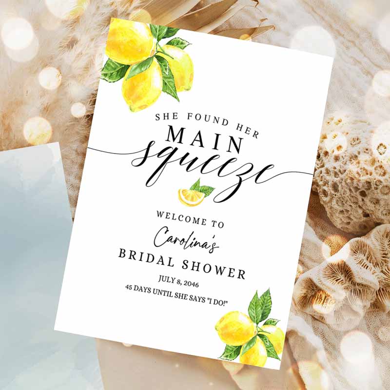 She Found Her Main Squeeze Lemon Bridal Shower Welcome Sign, Lemonade Greenery Lemon Bridal Decoration Sign