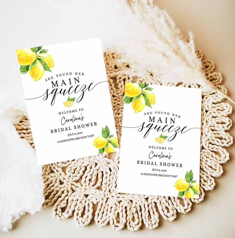 She Found Her Main Squeeze Lemon Bridal Shower Welcome Sign, Lemonade Greenery Lemon Bridal Decoration Sign