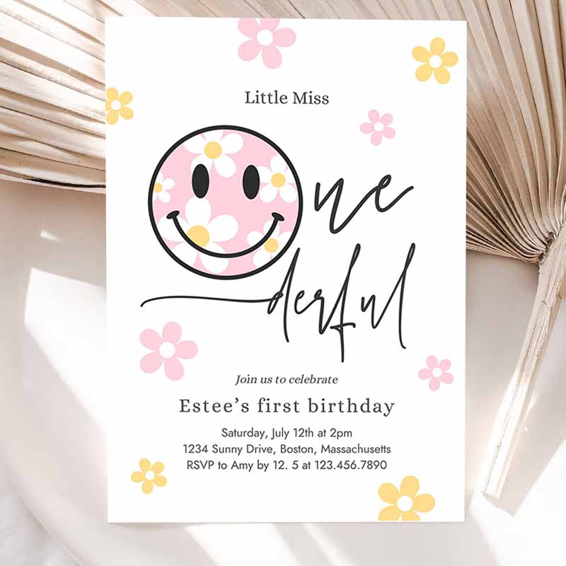 Smiley Daisy Face Kids Birthday Daisy Little Miss Onederful Kids Birthday, Happy Face Party