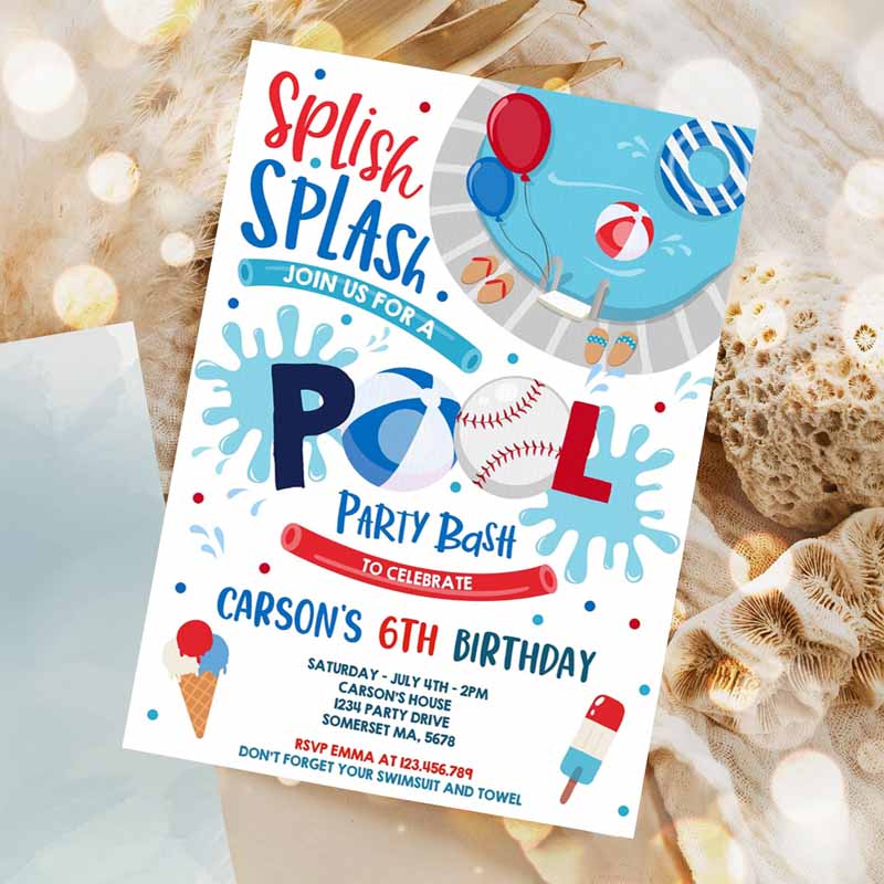 Soccer Pool Party Invitation, Sports Summer Pool Party, Sports Pool BBQ Kids Birthday Party, Pool Party, Kids Birthday Invitation