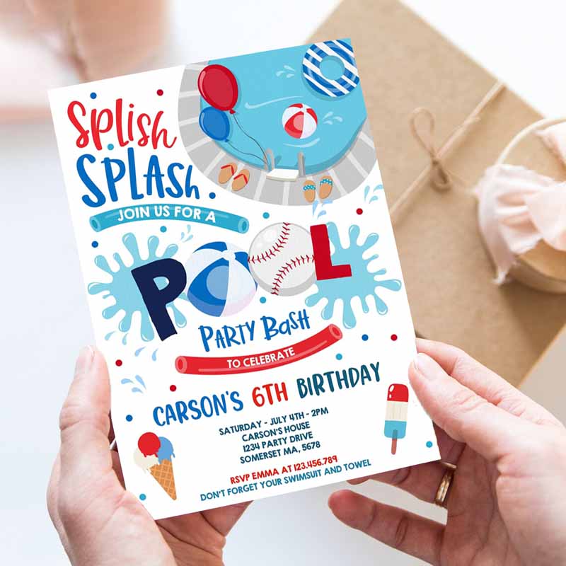 Soccer Pool Party Invitation, Sports Summer Pool Party, Sports Pool BBQ Kids Birthday Party, Pool Party