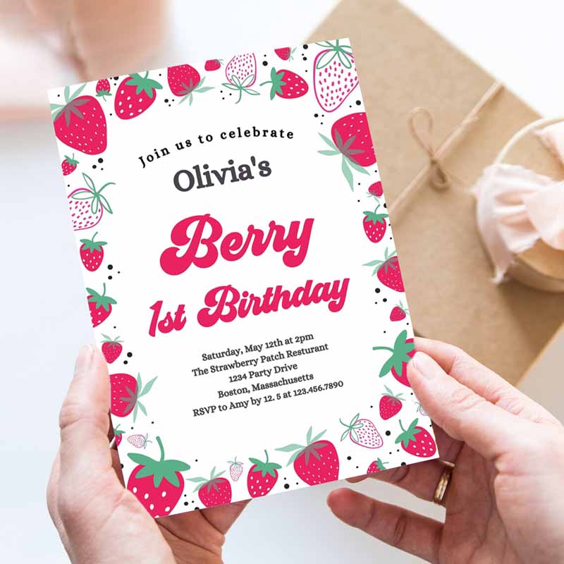 Strawberry Kids Birthday Invitation, Berry First Kids Birthday Invitation, Summer Berries Kids Birthday, Berry Sweet Party