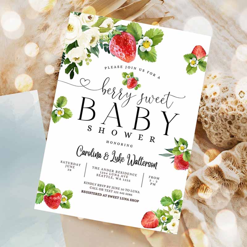 Strawberry Baby Shower Invitation, Berry Sweet Baby Shower Invite Berry Sweet Baby Shower Invite Printable