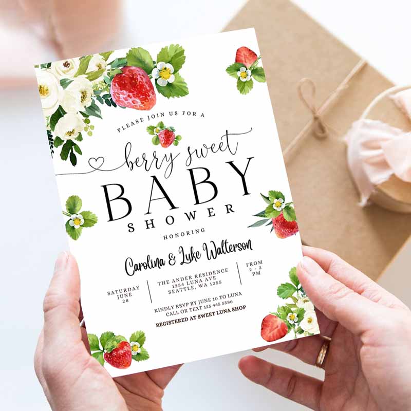 Strawberry Baby Shower Invitation, Berry Sweet Baby Shower Invite Berry Sweet Baby Shower