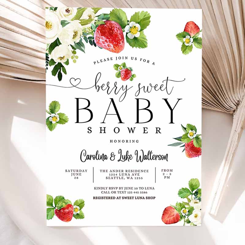 Strawberry Baby Shower Invitation, Berry Sweet Baby Shower Invite Berry Sweet Baby Shower Invite Printable