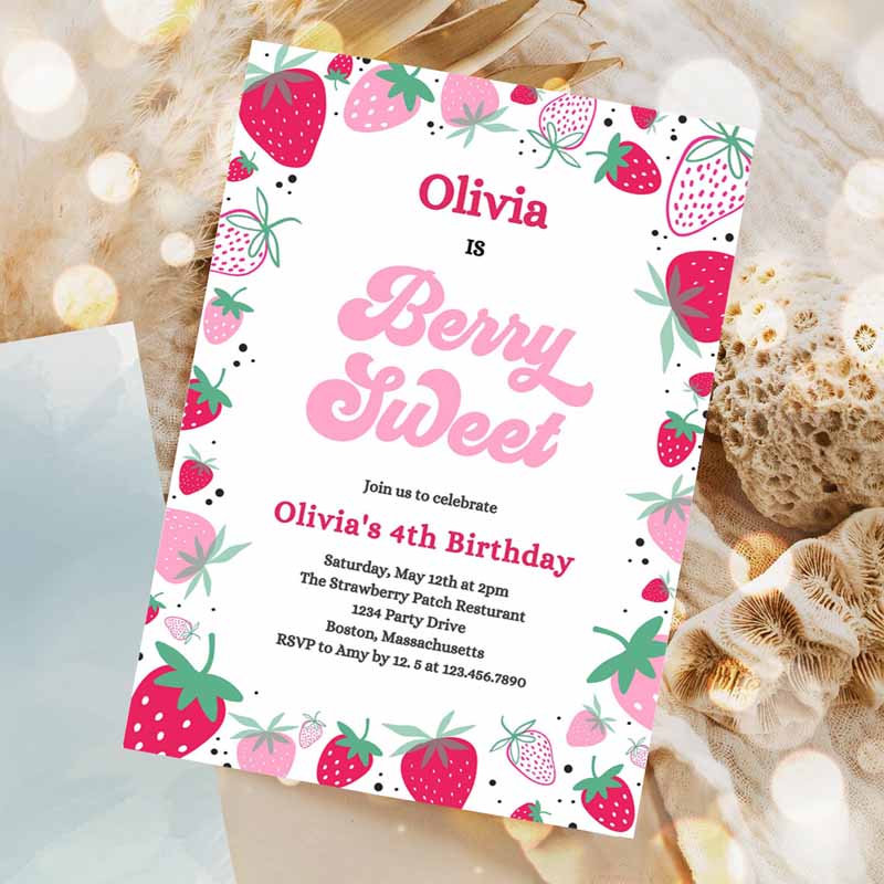 Strawberry Kids Birthday, Berry Sweet Kids Birthday Invitation, Summer Berries Any Age Berry Sweet Invitation