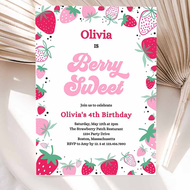 Strawberry Kids Birthday, Berry Sweet Kids Birthday Invitation, Summer Berries Any Age Berry Sweet