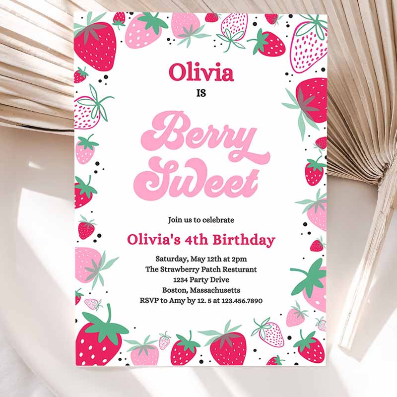 Strawberry Kids Birthday, Berry Sweet Kids Birthday Invitation, Summer Berries Any Age Berry Sweet Party