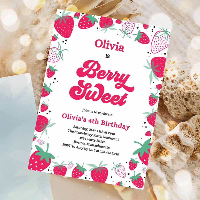 Strawberry Kids Birthday, Berry Sweet Kids Birthday Invitation, Summer Berries Any Age Berry Sweet Party