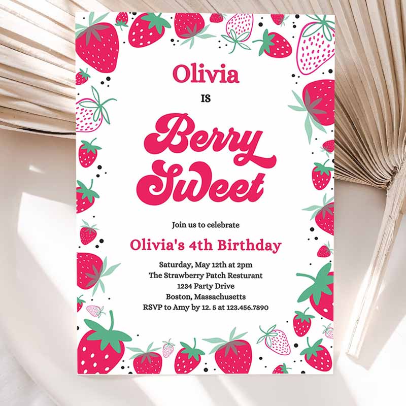 Strawberry Kids Birthday, Berry Sweet Kids Birthday Invitation, Summer Berries Any Age Berry Sweet Party