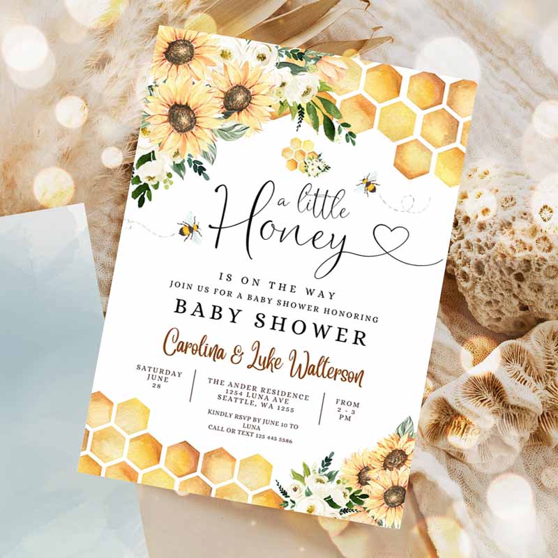 Sunflower Bee A Little Honey Baby Shower Invitation, Gender Neutral Baby Shower