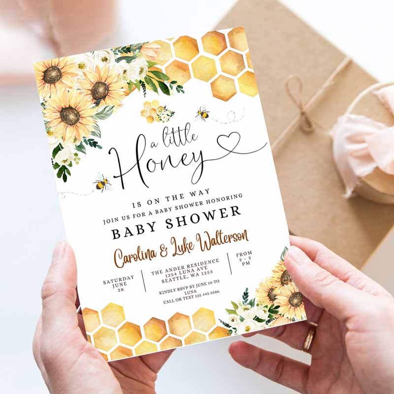 Sunflower Bee A Little Honey Baby Shower Invitation, Gender Neutral Baby Shower