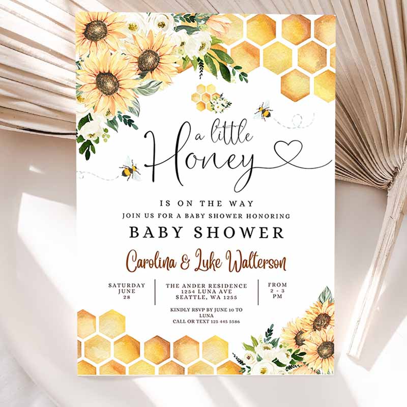 Sunflower Bee A Little Honey Baby Shower Invitation, Gender Neutral Baby Shower