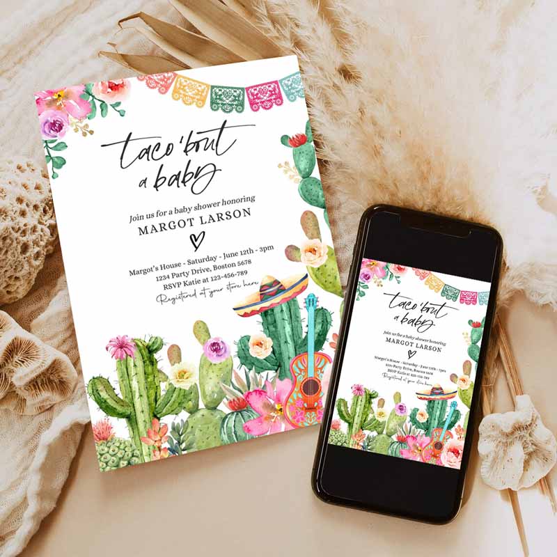 Taco 'Bout A Baby Invitation, Taco Baby Shower Invitation, Taco Baby Shower Fiesta Cactus Baby Shower Invitation