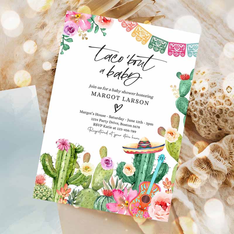 Taco 'Bout A Baby Invitation, Taco Baby Shower Invitation, Taco Baby Shower Fiesta Cactus Baby Shower