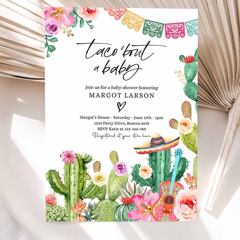 Taco 'Bout A Baby Invitation, Taco Baby Shower Invitation, Taco Baby Shower Fiesta Cactus Baby Shower