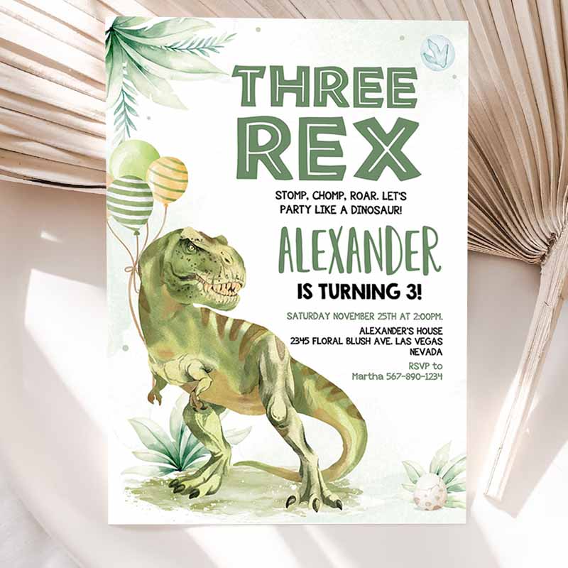 Three Rex Invitation, Boy Dinosaur birthday Invitation,Three rex birthday three rex invite Printable Boy Party