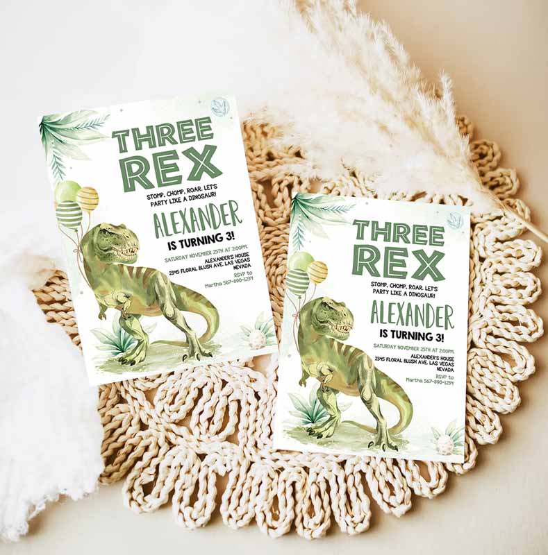 Three Rex Invitation, Boy Dinosaur birthday Invitation,Three rex birthday three rex invite Printable Boy Party