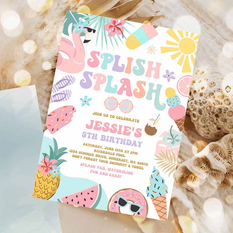 Tropical Splish Splash Water Kids Birthday, Girly Splash Pad Water Slide Paddling Pool Summer Party