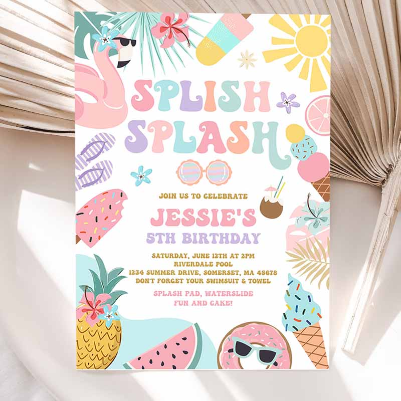 Tropical Splish Splash Water Kids Birthday, Girly Splash Pad Water Slide Paddling Pool Summer Party