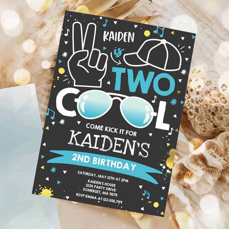 Two Cool Kids Birthday Invitation, Two Cool Party, Boy Kids Birthday Party, I'm Two Cool Blue Sunglasses Kids Birthday