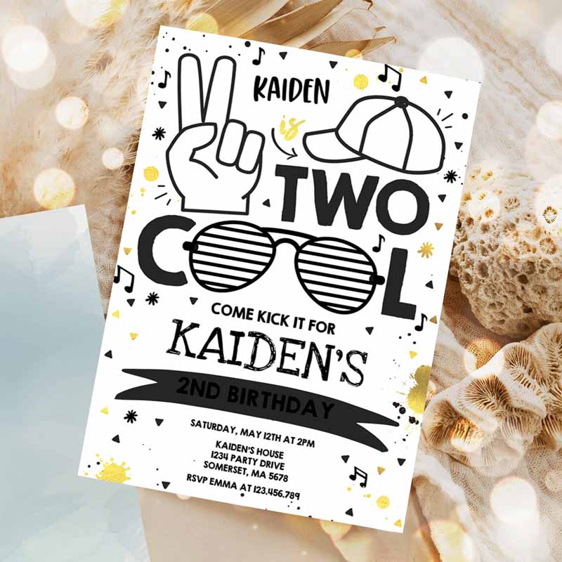 Two Cool Kids Birthday Invitation, Two Cool Party, Boy's Kids Birthday Party, I'm Two Cool Sunglasses Kids Birthday