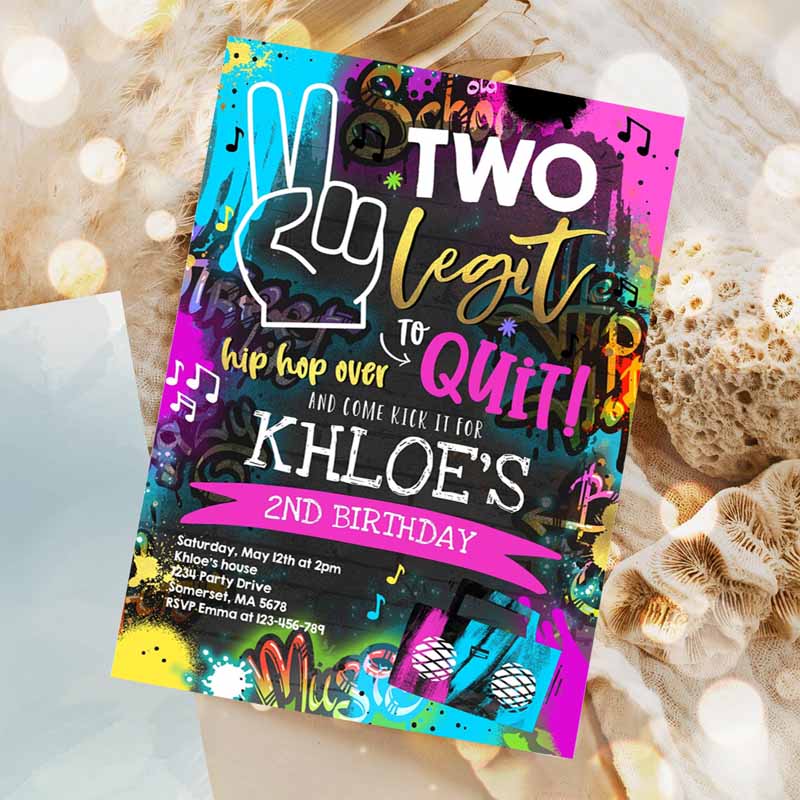 Two Legit To Quit Kids Birthday Invitation, Hip Hop Kids Birthday Party, s Hip Hop Kids Birthday Party, Graffiti Invitation