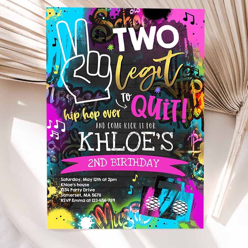 Two Legit To Quit Kids Birthday Invitation, Hip Hop Kids Birthday Party, s Hip Hop Kids Birthday Party, Graffiti