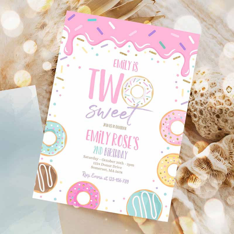 Two Sweet Donut Kids Birthday, Pink Pastel Donut Two Sweet Kids Birthday, Donut Kids Birthday Party