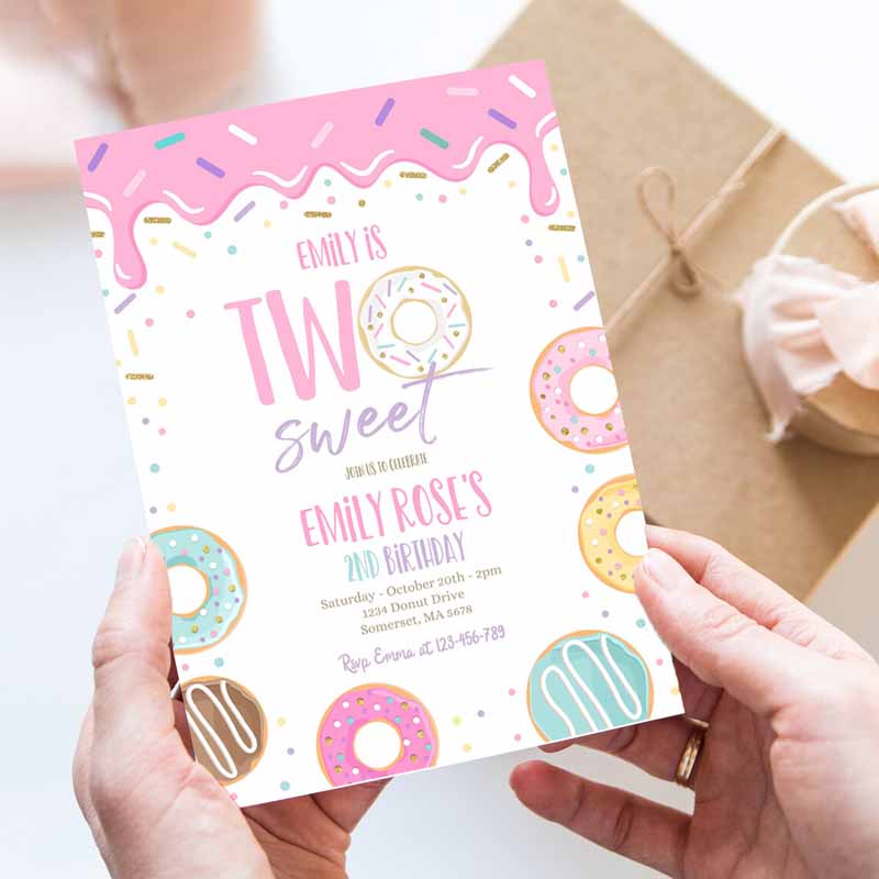 Two Sweet Donut Kids Birthday, Pink Pastel Donut Two Sweet Kids Birthday, Donut Kids Birthday Party