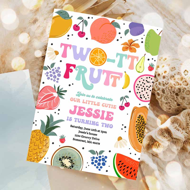 Two-tti Frutti Kids Birthday Invitation, Two-tti Frutti Kids Birthday, Tutti Frutti Tropical Summer Party, Fruit Party Invitation