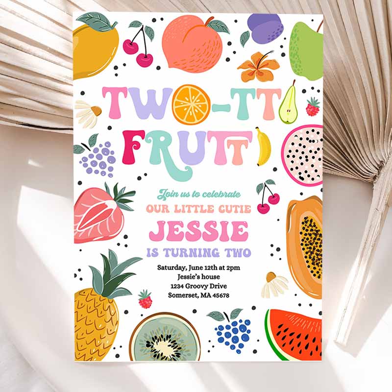 Two-tti Frutti Kids Birthday Invitation, Two-tti Frutti Kids Birthday, Tutti Frutti Tropical Summer Party, Fruit Party