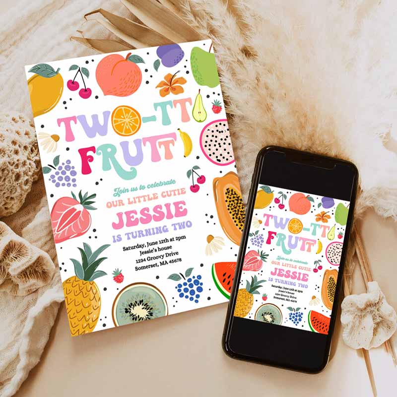 Two-tti Frutti Kids Birthday Invitation, Two-tti Frutti Kids Birthday, Tutti Frutti Tropical Summer Party, Fruit Party