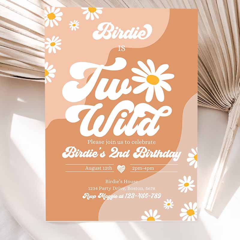 Two Wild Kids Birthday, Boho Daisy Two Wild Party, Groovy Hippie Floral 's Daisy Hippie Party