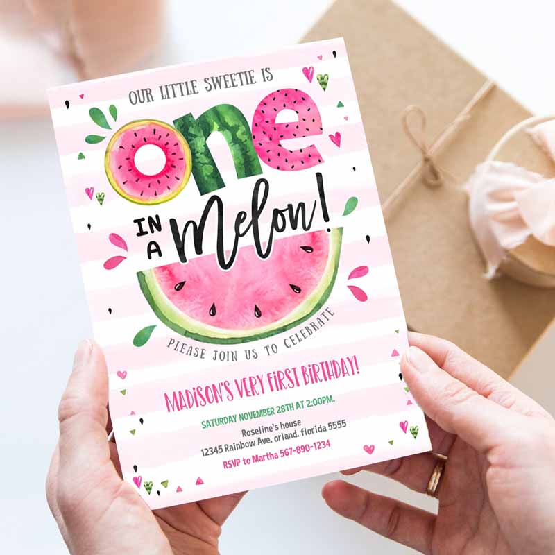 Watermelon Invitation, Pink Watermelon Party, One in a Melon Kids Birthday Party