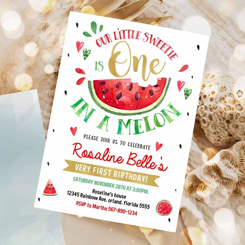 Watermelon Invitation, Red Watermelon Party, One in a Melon Kids Birthday