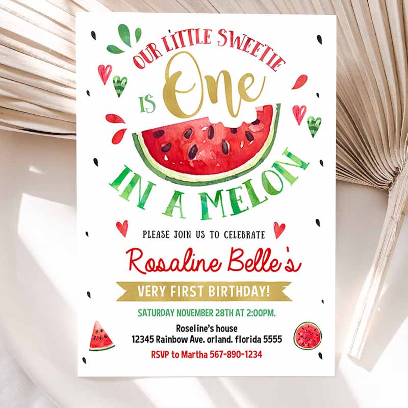 Watermelon Invitation, Red Watermelon Party, One in a Melon Kids Birthday