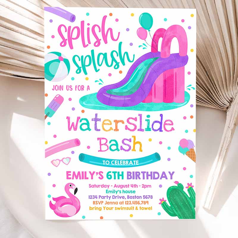 Waterslide Kids Birthday, Water Slide Bash Summer Pool Party, Girly Pink Pool Party, BBQ Pool Party