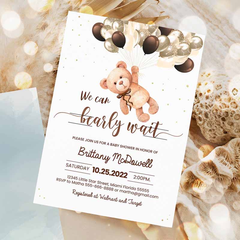 We can Bearly wait baby shower Invitation, Teddy Bear Invite Bearemed Shower