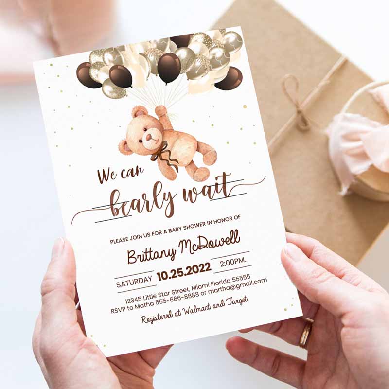 We can Bearly wait baby shower Invitation, Teddy Bear Invite Bearemed Shower