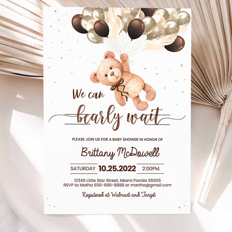 We can Bearly wait baby shower Invitation, Teddy Bear Invite Bearemed Shower