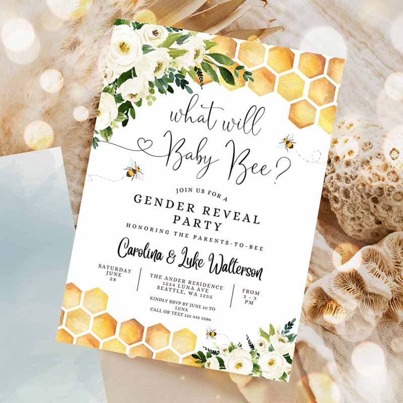 What Will Baby Bee Gender Reveal Party, Baby Bee Invitation, Gender Neutral